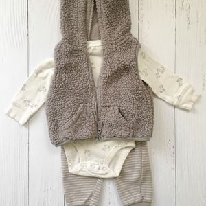 Baby Boy Sherpa Vest Dog Bodysuit & Pant